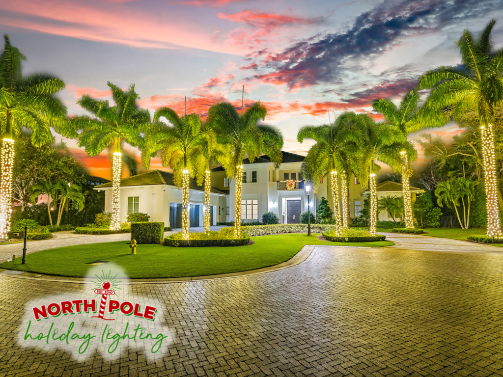 south florida's premier holiday lighting company, outdoor christmas lights, home holiday lighting, house christmas light installs, outdoor holiday decorations, residential outdoor lighting, christmas lights on trees, north pole holiday lighting, outdoor christmas decor, holiday light installation palm beach county florida, palm beach holiday lights