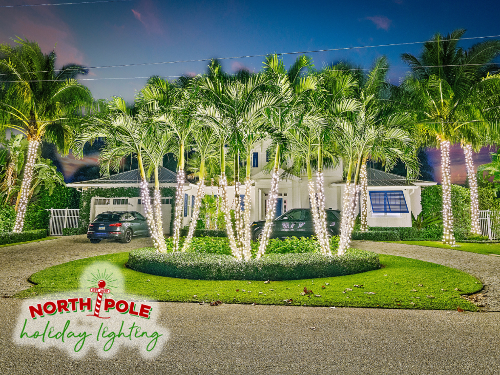 south florida's premier holiday lighting company, outdoor christmas lights, home holiday lighting, house christmas light installs, outdoor holiday decorations, residential outdoor lighting, christmas lights on trees, north pole holiday lighting, outdoor christmas decor, holiday light installation palm beach county florida, palm beach holiday lights,