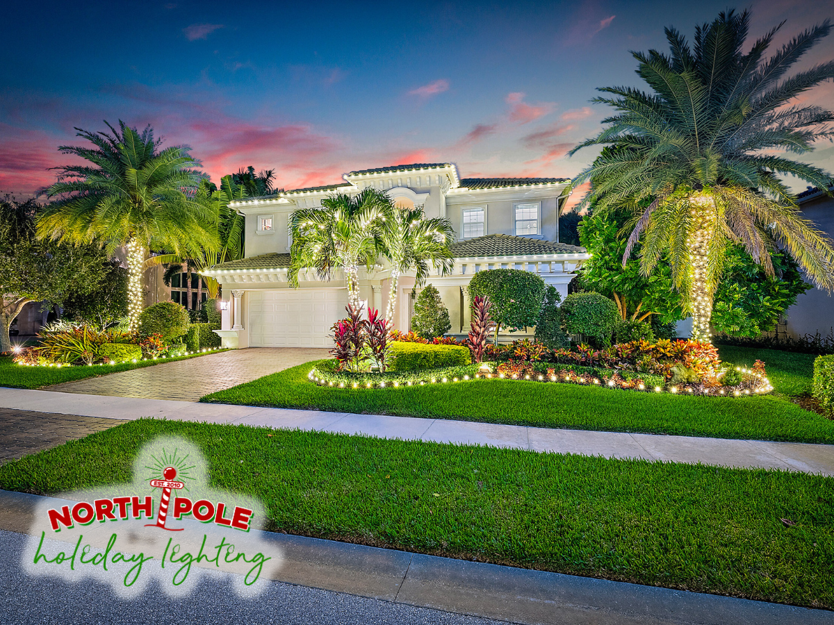 south florida's premier holiday lighting company, outdoor christmas lights, home holiday lighting, house christmas light installs, outdoor holiday decorations, residential outdoor lighting, christmas lights on trees, north pole holiday lighting, outdoor christmas decor, holiday light installation palm beach county florida, palm beach holiday lights, martin county holiday light installation